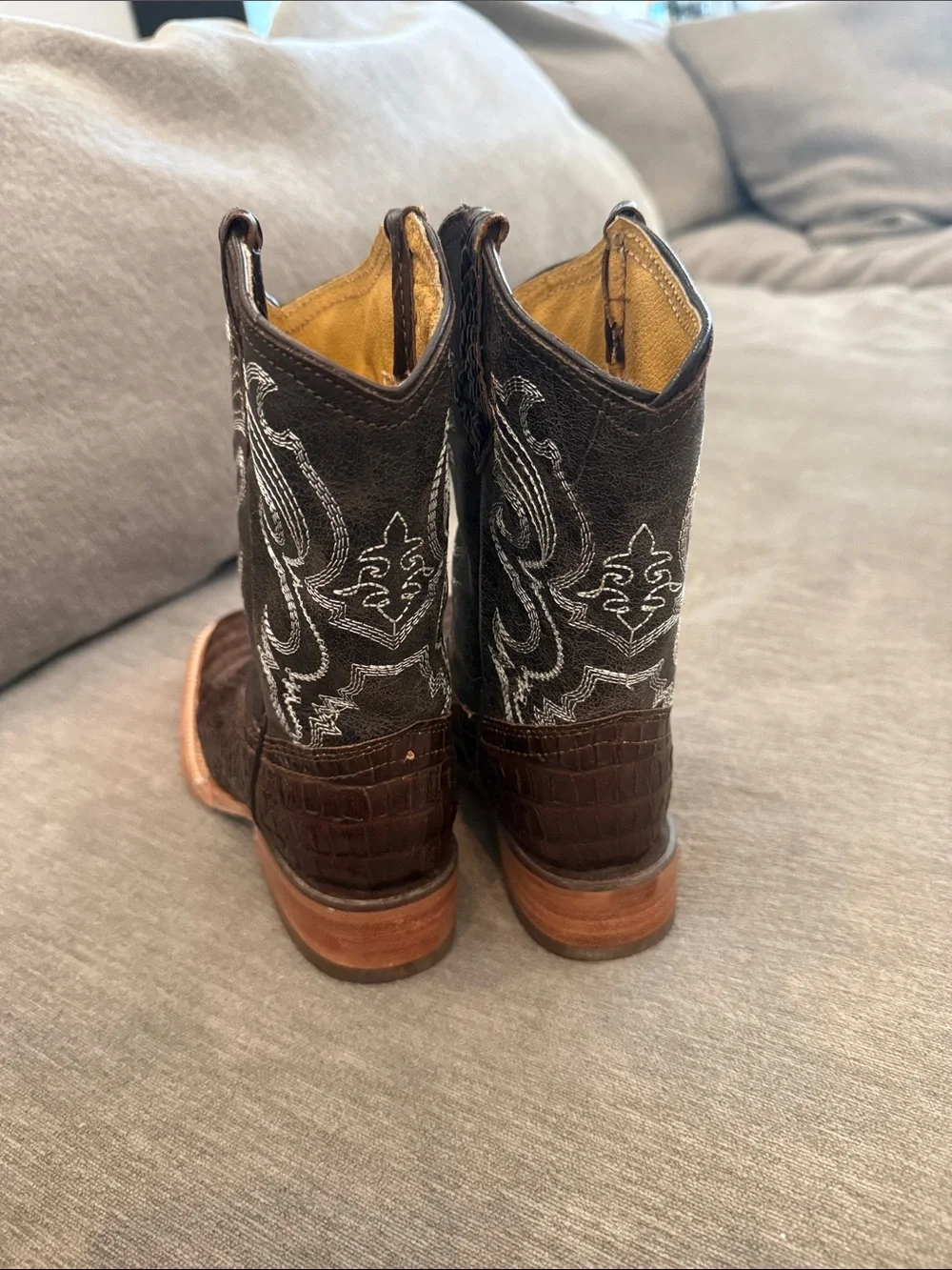 Brown  Western Boots with Black Embroidered Shaft